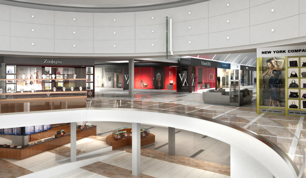 Renders de centro comercial y almacenes construcción interior en 3d para españa